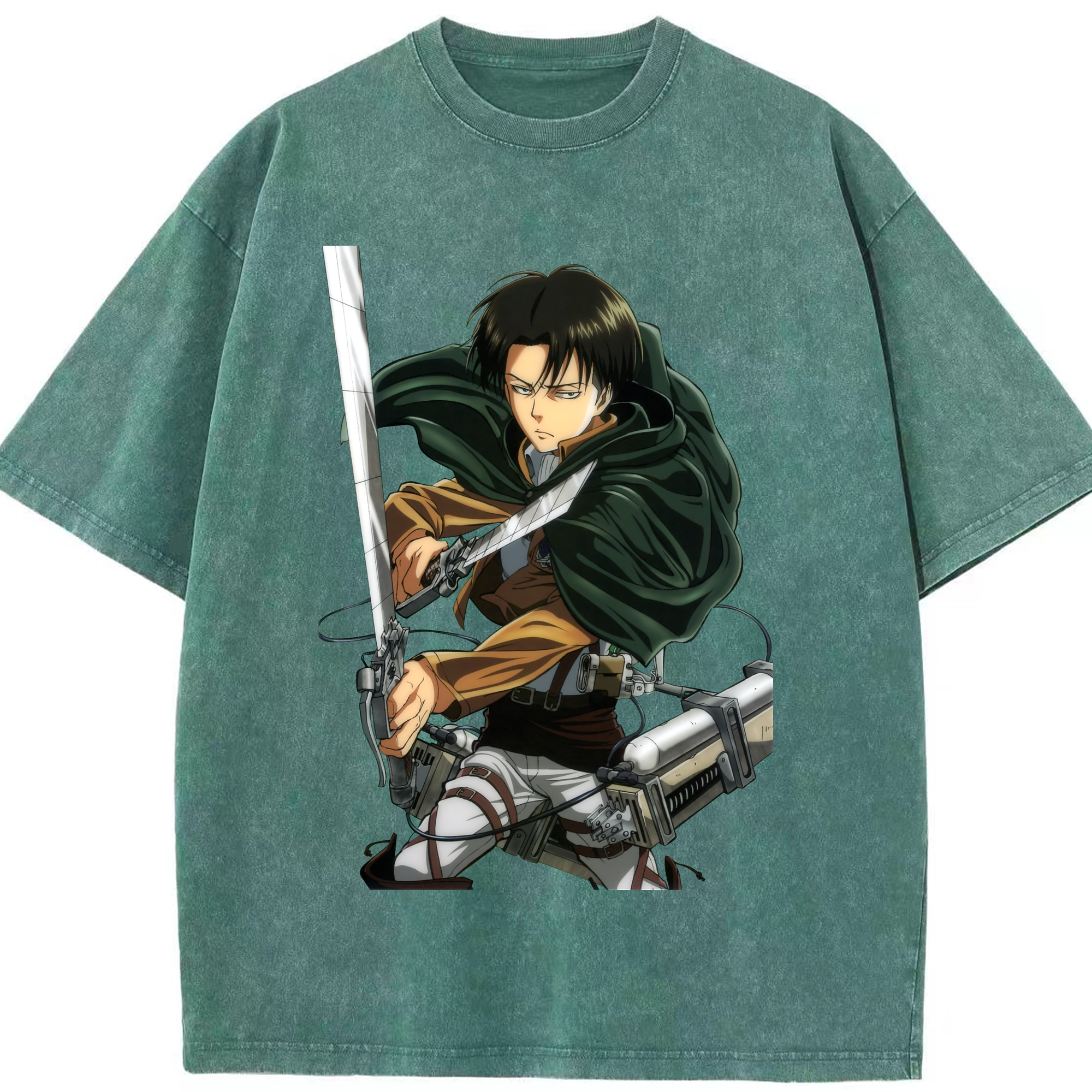 （画像用） 進撃の巨人 リヴァイ·アッカーマン Attack on Titan Levi Ackerman 綿100% ヴィンテージ風 半袖Tシャツ（フロントプリント）